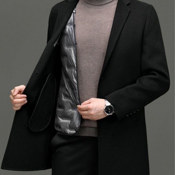 Light Luxury - Men's Mid-length Double-sided Wool Down Jacket - Picture 7 of 16